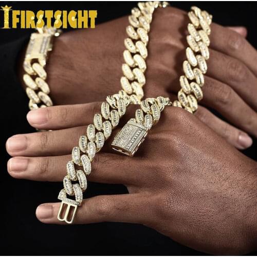 New Silver Color Iced Out 14MM CZ Miami Box Clasp Cuban Link Chain Necklace 5A Zircon Choker Hip Hop Fashion Women men Jewelry