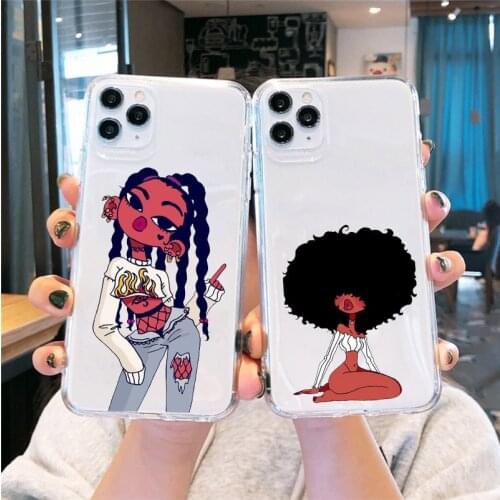 JAMULAR Afro Black Girl Magic Melanin Poppin Phone Case For iPhone 7 XS MAX X 11 Pro XR SE 2020 8 6Plus Clear TPU Silicone Cover