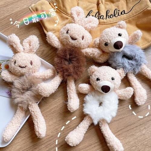 Plush Cartoon Rabbit Bear Scrunchy Elastic Hair Band Women Girl Kid Animal Ponytail Bun Scrunchies Hair Rope Ring Accessories