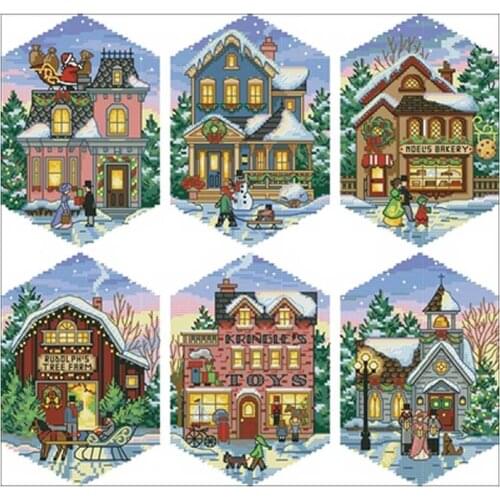 Christmas Village Embellishment Counted Cross Stitch 11CT 14CT 18CT DIY Chinese Cross Stitch Kits Embroidery Needlework Sets