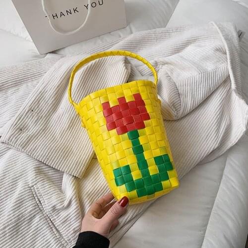 2021 Mini Flowers Handmade Woven Tote Bags For Women Designed Patchwork Bohemia Handbag Luxury Beach Bag Clutch Bag