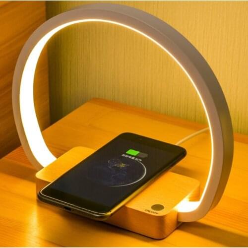 LED Table Lamp Night Light & Bluetooth Speaker & Wireless Charger, Dimmable Reading Light for Nightstand Bedroom Office Decor