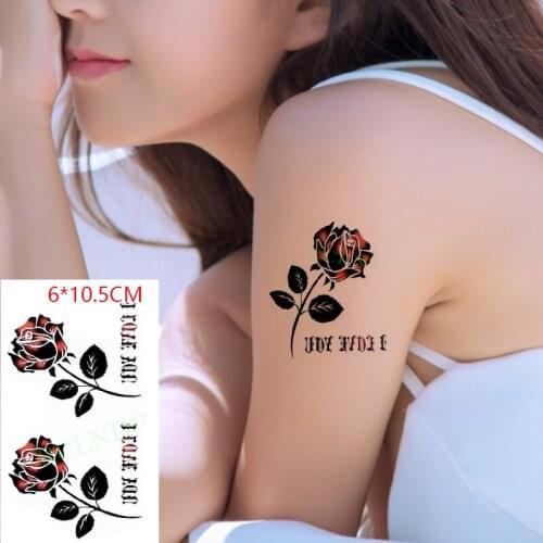 Waterproof Temporary Tattoo Sticker Flower Rose Sentence "I Love You" Body Art Flash Tattoo Fake Tattoo for Women Men