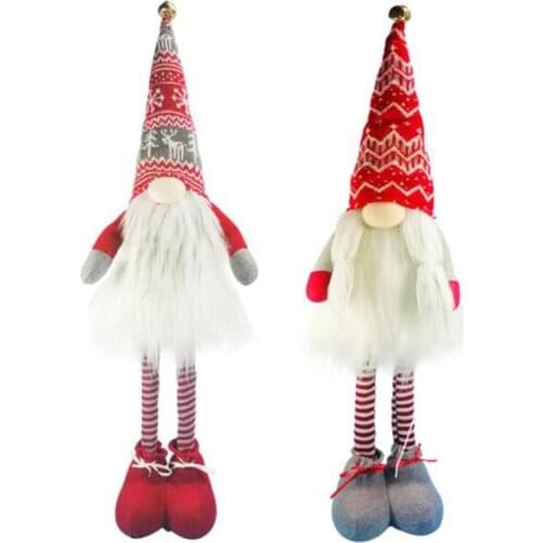 69HC Merry Christmas Knitted Hat Gnome Ornament Faceless Doll Design Decorative Spring Legs Dwarf Doll Ornament with Light