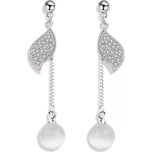 S925 Sterling Silver Earring for Women Opal Stud Earrings Fine Jewelry Symmetrical Leaf Earrings Earring Female boucle d'oreille