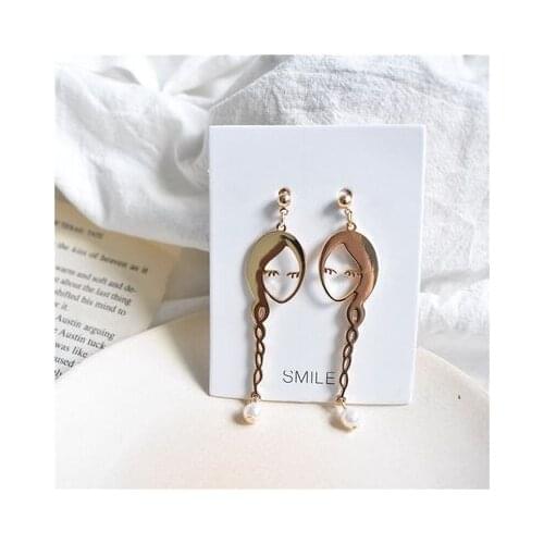 2021 Summer Long Hair Braid Antique Doll Girl Earring Temperament Trendy Cute Acrylic Pearl Earring For Women Gift