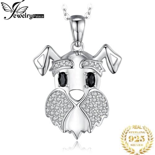 JewelryPalace Cute Schnauzer Dog 925 Sterling Silver Natural Black Spinel Pendant Necklace for Women Gemstone Pendant No Chain