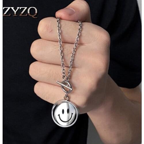 ZYZQ Cute Smiley Face Necklace For Women Zinc Alloy Silver Plate High Quality Neck Chain Jewelry Trendy Collares Wholesale