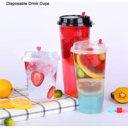 10pcs Disposable Bubble Tea Cup Transparent Plastic Cups Coffee Juice CUPS Birthday Party Favors Cold Hot Drink Ice Cream CUP