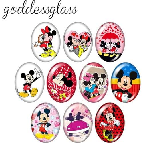 Disney Mickey Minnie Mouse Cute 10pcs mixed 18x25mm/30x40mm Oval photo glass cabochon flat back bracelets Making findings
