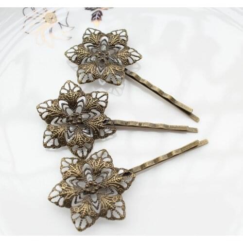 100pcs big Antique Bronze Filigree Flower Bobby Pins, Hair Flower clips, Hair Accessories sunflower hair clips