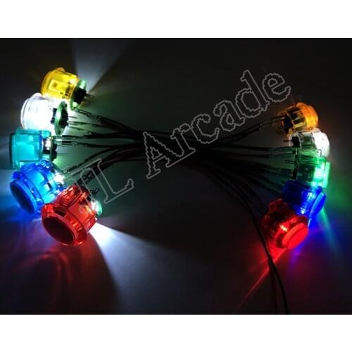 12pcs/lot 5V 12V Led Arcade Push Button 24mm 30mm Snap Transparent Switch Buttons Replace OBSC for DIY Raspberry pi MAME