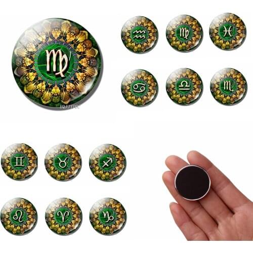 12 Constellation Fridge Magnet 30Mm Glass Cabochon Zodiac Sign Message Board Sticker Aries Virgo Fridge Magnet Home Decoration