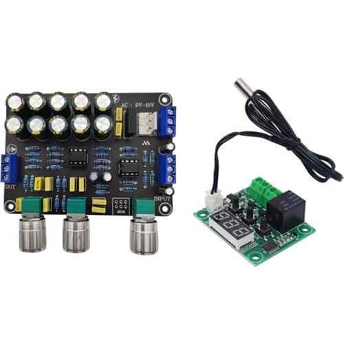 2Pcs XH W1209 DC 12V Heat Cool Temperature Control Switch & 1 Pcs Dual NE5532 Replaceable Tone Preamp Board
