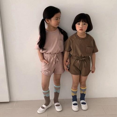 2021 New Children Korean Brand Clothing Sets Casual Pocket Tshirt and Sling and Shorts Sets Baby Brand Boys and Girls Outfits