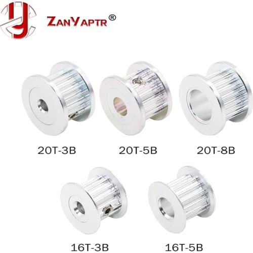 5pcs 2GT GT2 Aluminum Timing Belt Idler Pulley 16T 20T Teeth Tooth 3mm 5mm 8mm Bore For 3D Printer 6mm Width Timing Belt