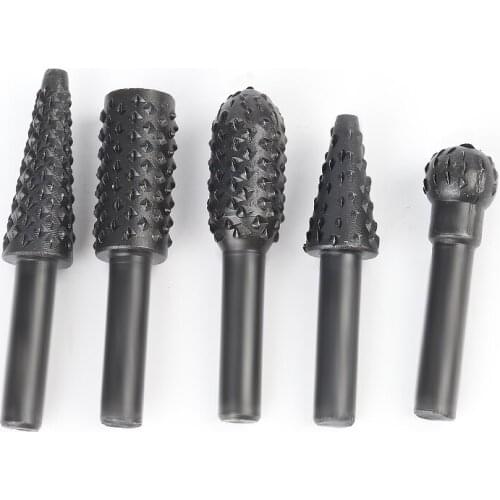 5pcs Woodworking Rasp Chisel Shaped Rotating Embossed Grinding Head HSS Power Tool Engraving Pattern Milling Cutter