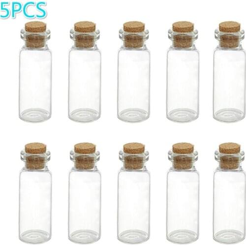 5pcs Mini Transparent Bottles With Cork Stopper Capacity For 0.5ml 1ml 2ml 4ml 5ml 6ml 7ml 10ml Glass Jars Wishing Bottle Gift