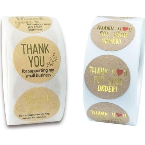 500pcs/roll round thank you for your order Bronzing Kraft paper business stationery label sealing sticker