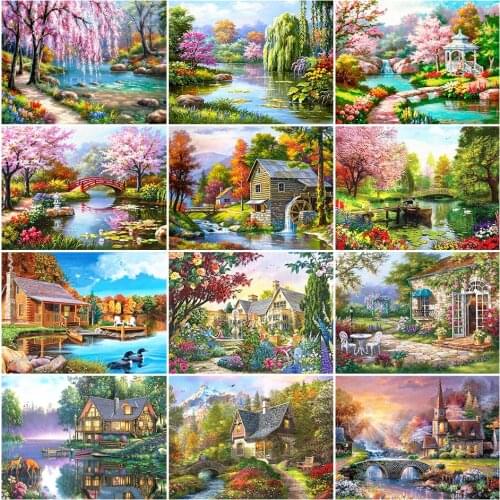 5D DIY Diamond Painting Landscape Rhinestone Art Picture Kit Square/Round House Diamond Embroidery Mosaic Home Decoration Gifts