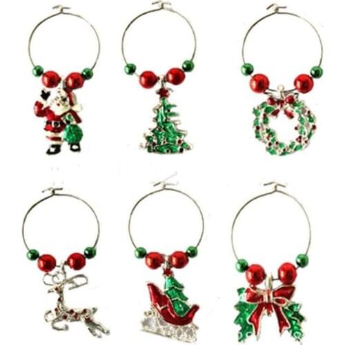 6Pcs/lot Christmas Wine Glass Decoration Charms Party New Year Cup Ring Table Decorations Xmas Pendants Decoracion Navidad