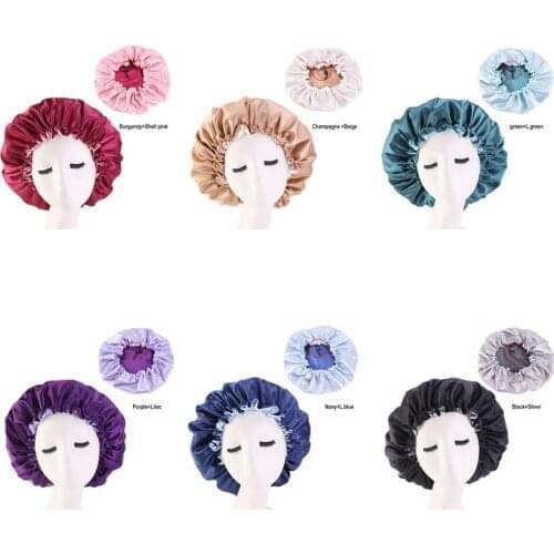 8pcs/lot Adjust Reversible Satin Bonnet Hair Caps Double Layer Sleep Night Cap Head Cover Hat For Curly Springy Hair Styling