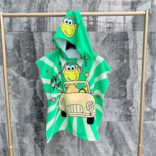 Carton Animal Printed Hooded Pnocho for Baby Boys Newborn Blanket with Hood Kids Mocrofiber Bathrobes Infant Swimming Toweling