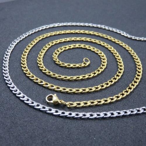 4mm Width Stainless Steel Chain Curb Chain Necklace For Man Women Fashion NK Chain Jewelry