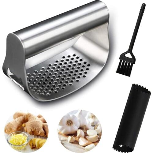 Stainless Steel Garlic Press Garlic Peeler Garlic Cleaner Brush 340 Food Grade Stainless Steel Ginger Crusher for Home Kitchen