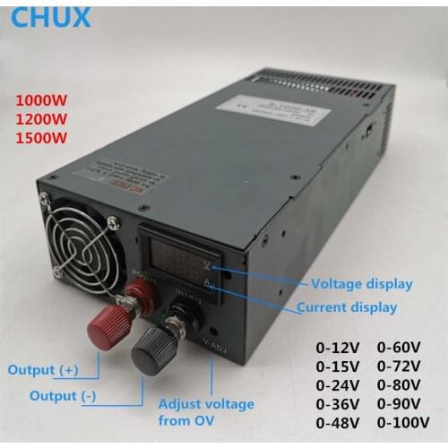 CHUX 0-12V 15V 24V 36V 48V 60V 72V 80V 90V 100V AC DC LED display Switching Power Supply 1000W 1200W 1500W 2000W