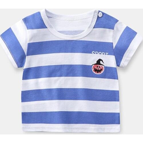 Kids T Shirts Summer Boys Girls Short Sleeve Blue Stripe Baby Toddler Children Cotton Tops Tees Baby Clothes New 2021 Clothing