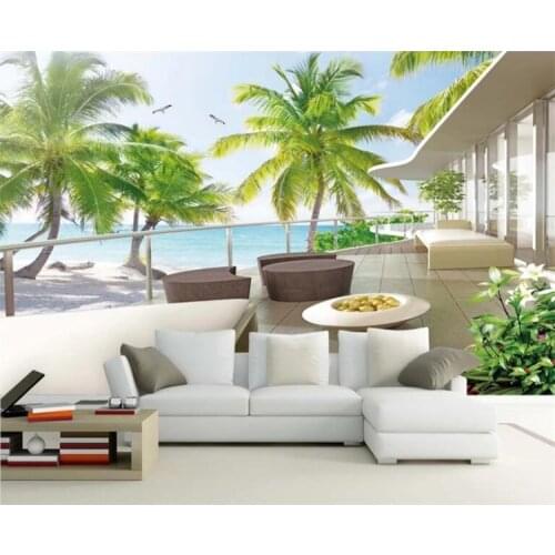 Custom Photo Wallpaper Aegean Sea Balcony Landscape Wall Painting Murals Living Room Theme Hotel Backdrop Wall Home Decor Mural