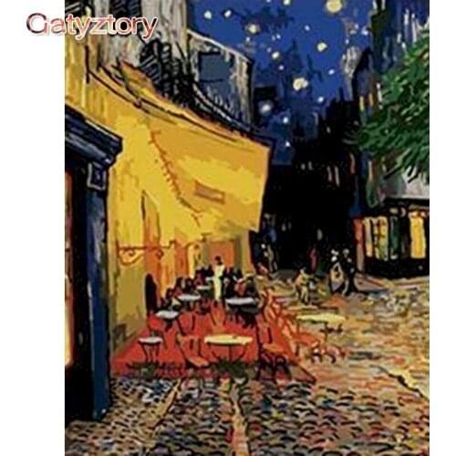 GATYZTORY DIY Painting by numbers Starry sky Coffee shop paint by numbers van gogh photo frames for picture wall art canvas 40x5
