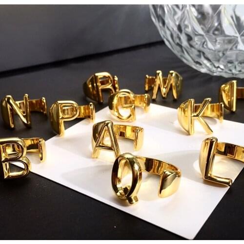 Hot Brand High Quality Fashion Jewelry Adjusted Size Gold Color 26 Letter 3D Open Rings For Women DJ1379