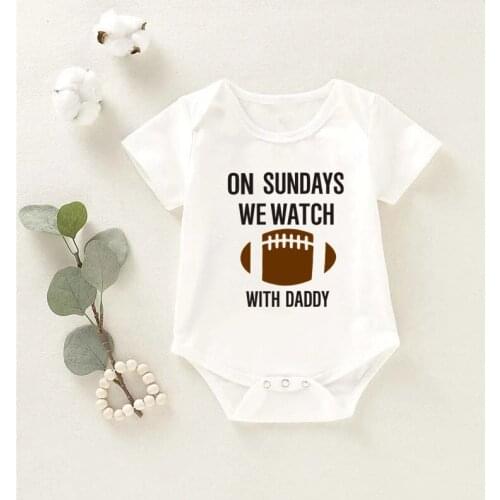 Cute on Sunday We Watch Football with Daddy Baby Clothes Short Sleeve Cotton Baby Boy Body Ropa Bebe Summer Baby Girl Romper