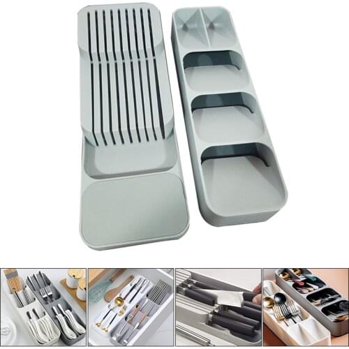 Cutlery Storage Box Plastic Knife Block Holder Drawer Knives Fork Spoons Storage Rack Knife Stand Cabinet Tray Kitchen Tidy