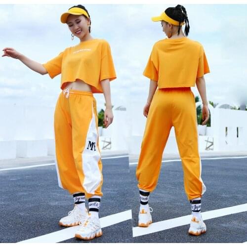 Jazz Dance Costume Orange Sexy Crop Top Ladies Cheerleader Costume Nightclub Pole Dance Costume Stage Carnival Costume DT3059