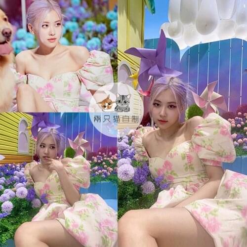 KPOP IU ROSE Summer New Fashion Short Front And Long Back Sexy Dress Women Party Temperament Puff Sleeved Princess Long Dresses