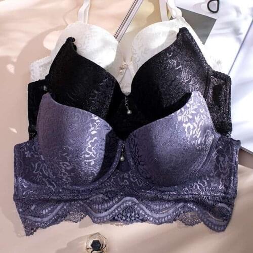 Lace bra with adjustable sexy thin hollow bra shock-proof European and American Perspective D-cup all-season underwear