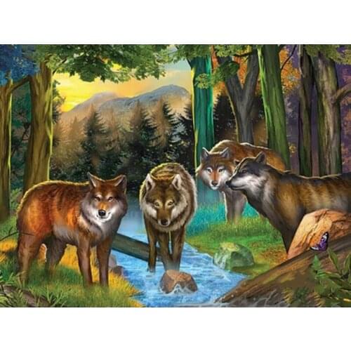Square Diamond Painting"Nature"Diamond Embroidery Forest Wolves Family Diamond Diy Pictures Mosaic Square Rhinestone Paintings