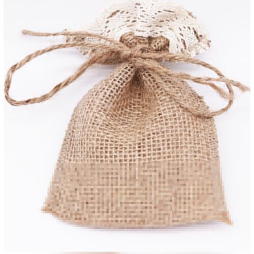 Fashion Lace Side Jute Storage Bag 15x10cm Natural Burlap Linen Jewelry Candy Drawstring Gift Pouch Wedding Birthday Party Favor