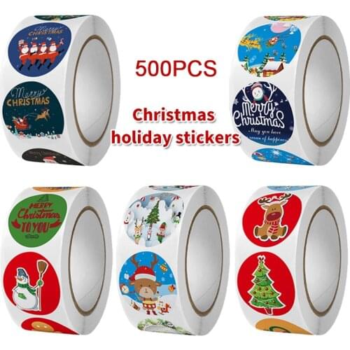 500pcs Merry Christmas Stickers Christmas Gift Sealing Stickers Decor Navidad Label Sticker Packaging Box Roll Adhesive Labels
