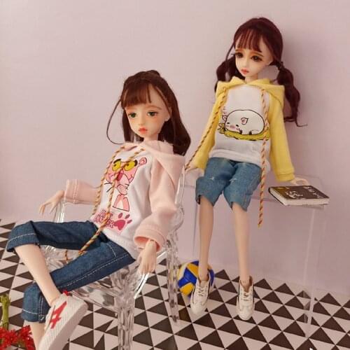 New Cute Cartoon Long Sleeve T-shirt Hoodie Hat for blyth,ob24,barbies, pullip 1/6 Doll Clothes Accessories
