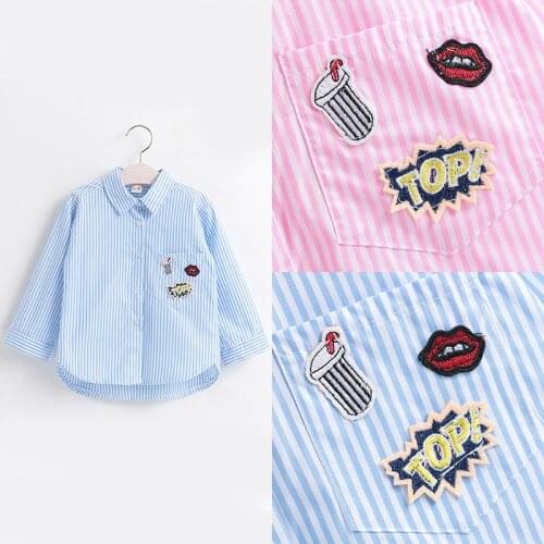 2018 Spring New Children Clithing Shirt for Girl Stripe Patch Embroidery Clothes Baby Girl Tops Tee School Blouse Shirt for Girl