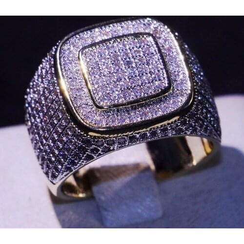 2018 New Arrival Male Luxury Jewelry Stunning 925 Sterling Silver&Gold Filled Pave White CZ Zirconia Party Men Finger Band Ring