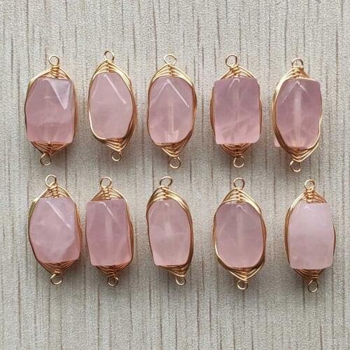 New natural Quartz Crystal golden wire wrapped polygon shape pendants Connector for jewelry Making 10pcs/lot wholesale free