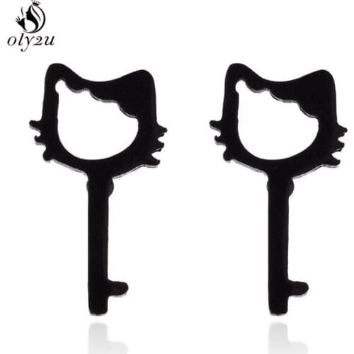 Oly2u Minimalist Jewelry Female Earrings Cute Kitten Cartoon Animal Stud Earrings for Women Girls Kids boucle d'oreille femme