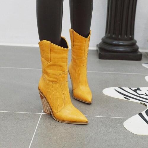 2021 Autumn Winter Casual Ankle Boots Western Cowboy Boots for Women Winter Boots Pointed Toe Cowgirl wedges Motorcycle Boots