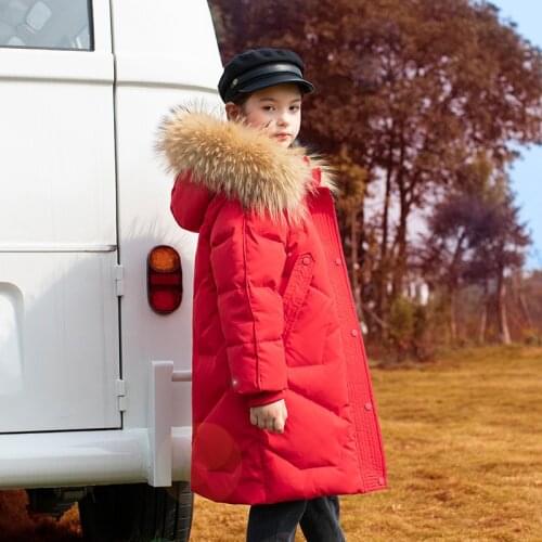 10 12 years Girls Coat Winter Down Jackets Real Fur Collar Thicken Warm Fashion Kids Winter Clothes