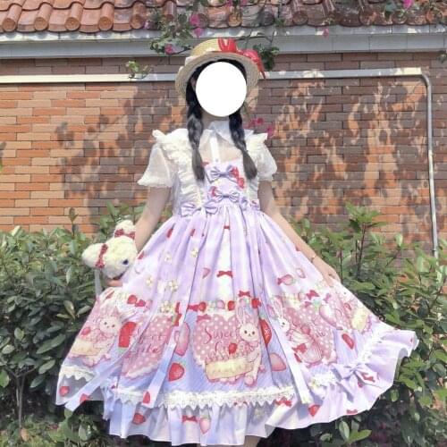 Lolita Tea Rabbit Printing Dress Sling JSK Dress Lolita Cute Lace Renaissance Gothic Dress Tea Party Sweet Lolita Jsk